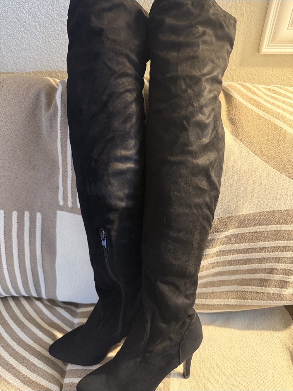 Black Over-the-Knee Suede Stiletto Boots for Women
